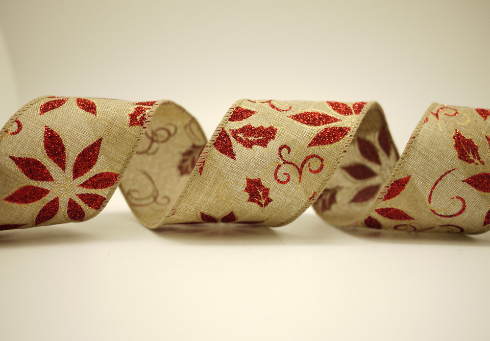 Лента из искусственного джута с пуансеттией