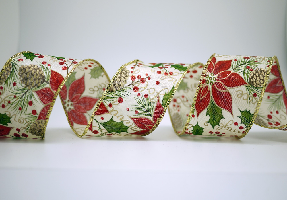 Лента с пуансеттией и шишками