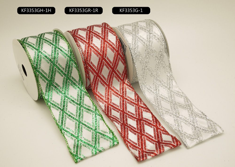 Plating Ribbon Glittery Diamond Plaid Ribbon | KING YOUNG - Wired Christmas Décor