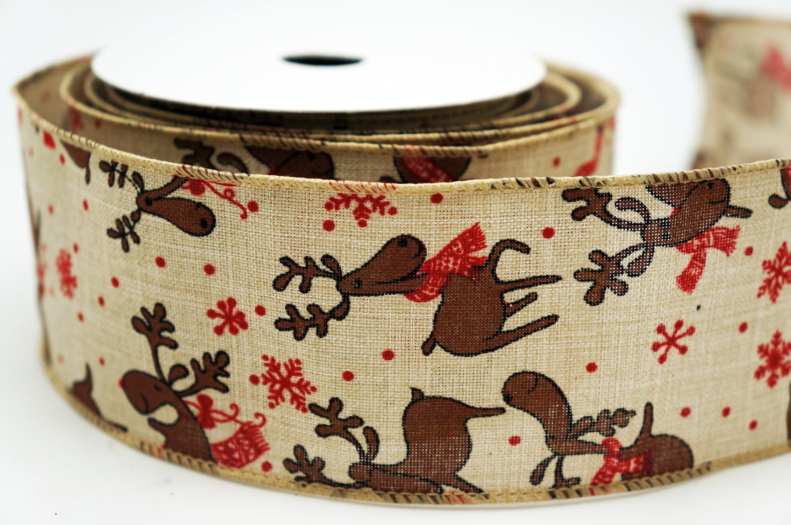 Cartoonized Moose Christmas Ribbon | Wired Faux Burlap - KING YOUNG