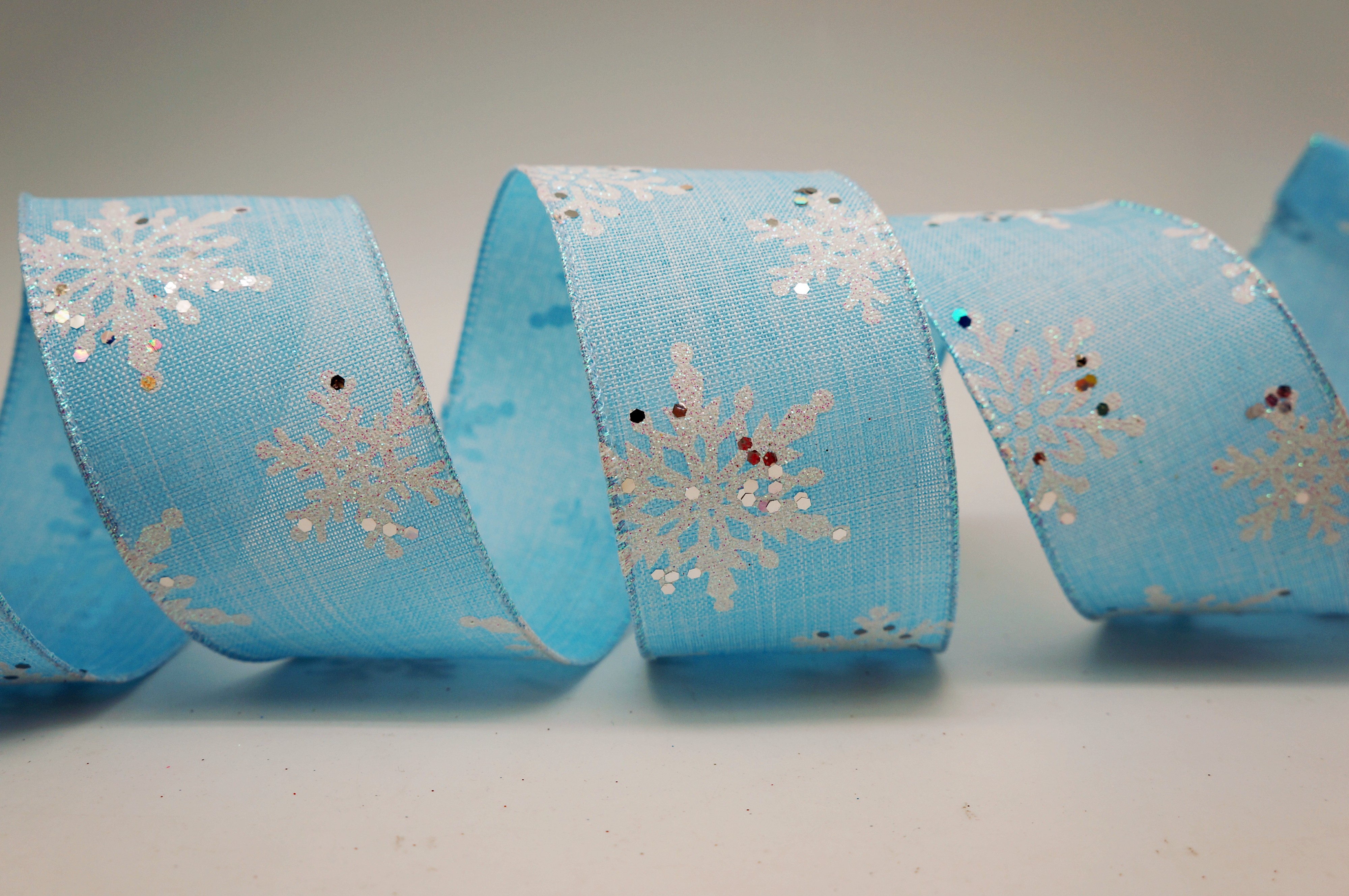 Glitter Snowflake Ribbon - Wired Faux Burlap Christmas | KING YOUNG