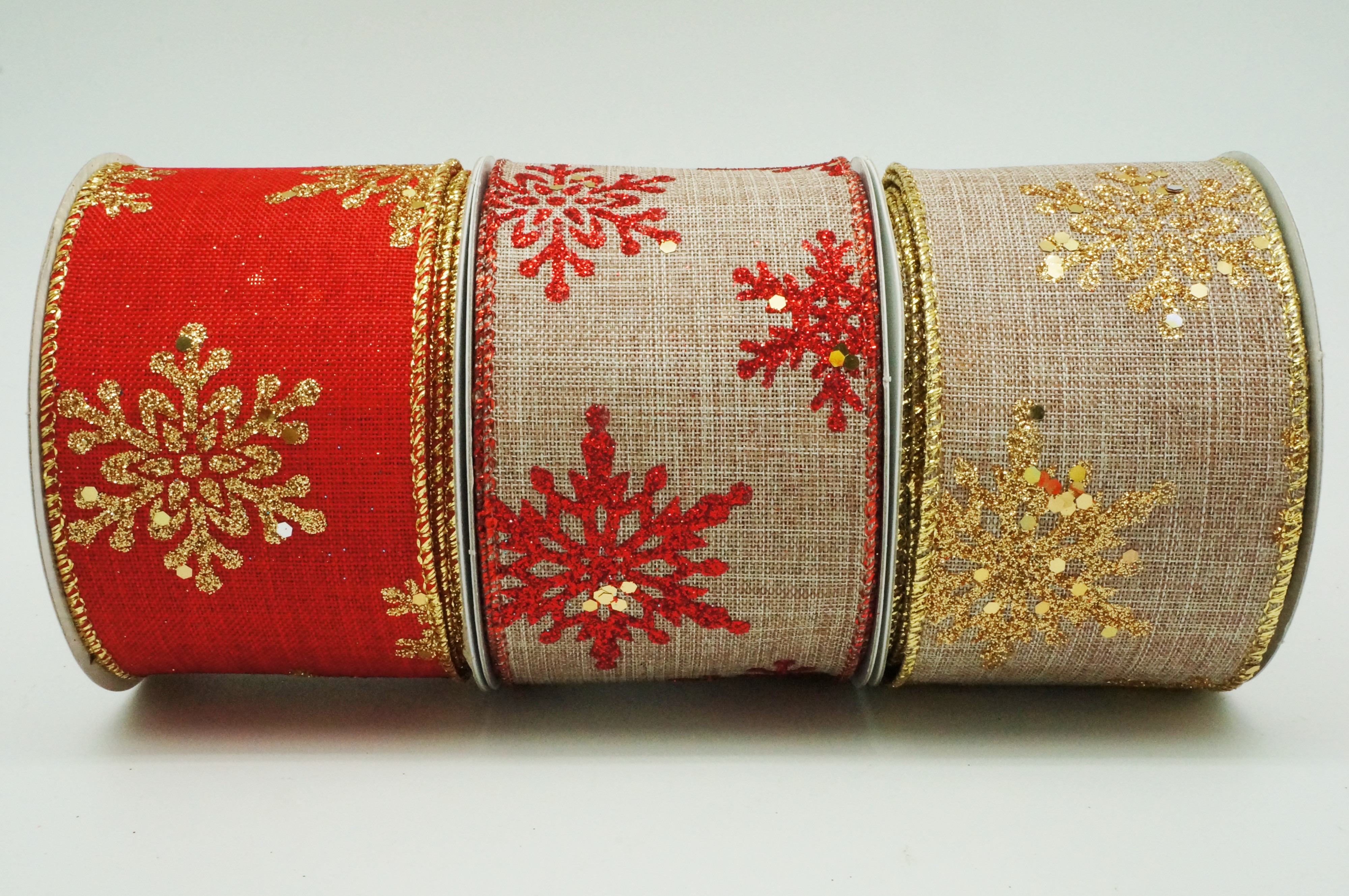 Snow Like Ribbon Glitter Snowflake Ribbon - Wired Faux Burlap Christmas | KING YOUNG