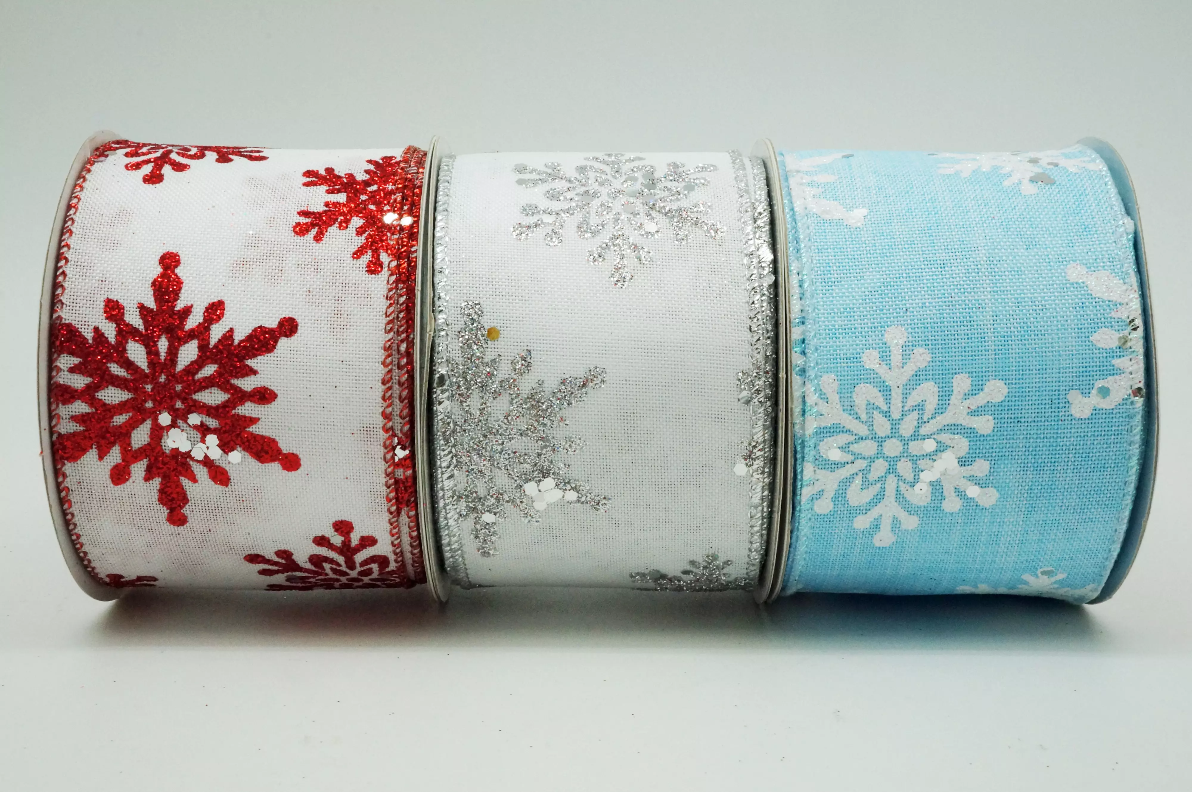 Snowflake Ribbon Pattern Glitter Snowflake Ribbon - Wired Faux Burlap Christmas | KING YOUNG