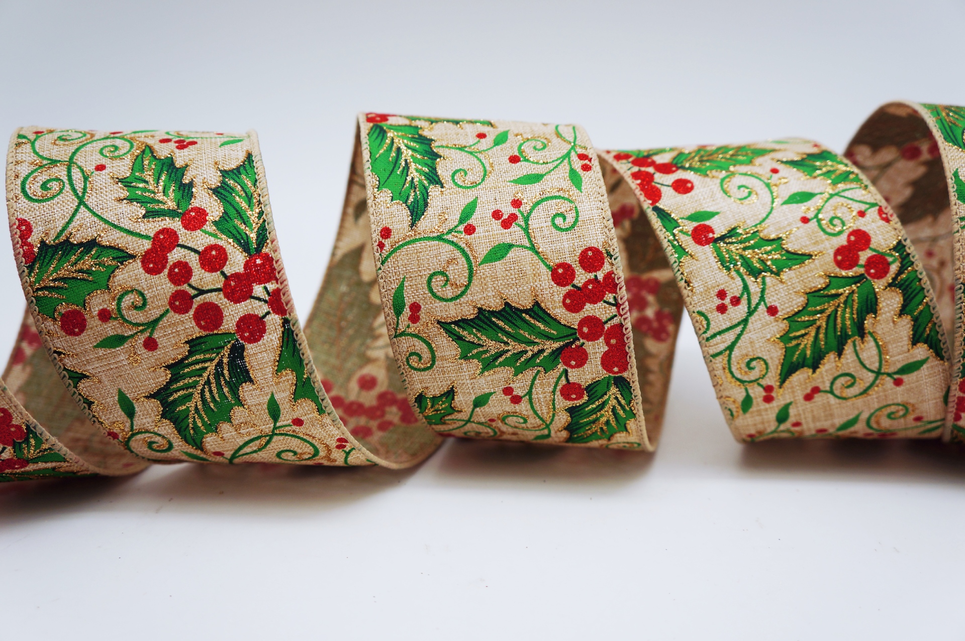 Holly Leaves & Berries Ribbon