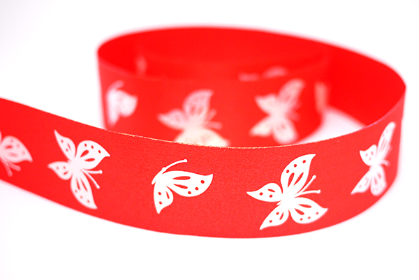 Nastro con stampa farfalla bianca iridescente