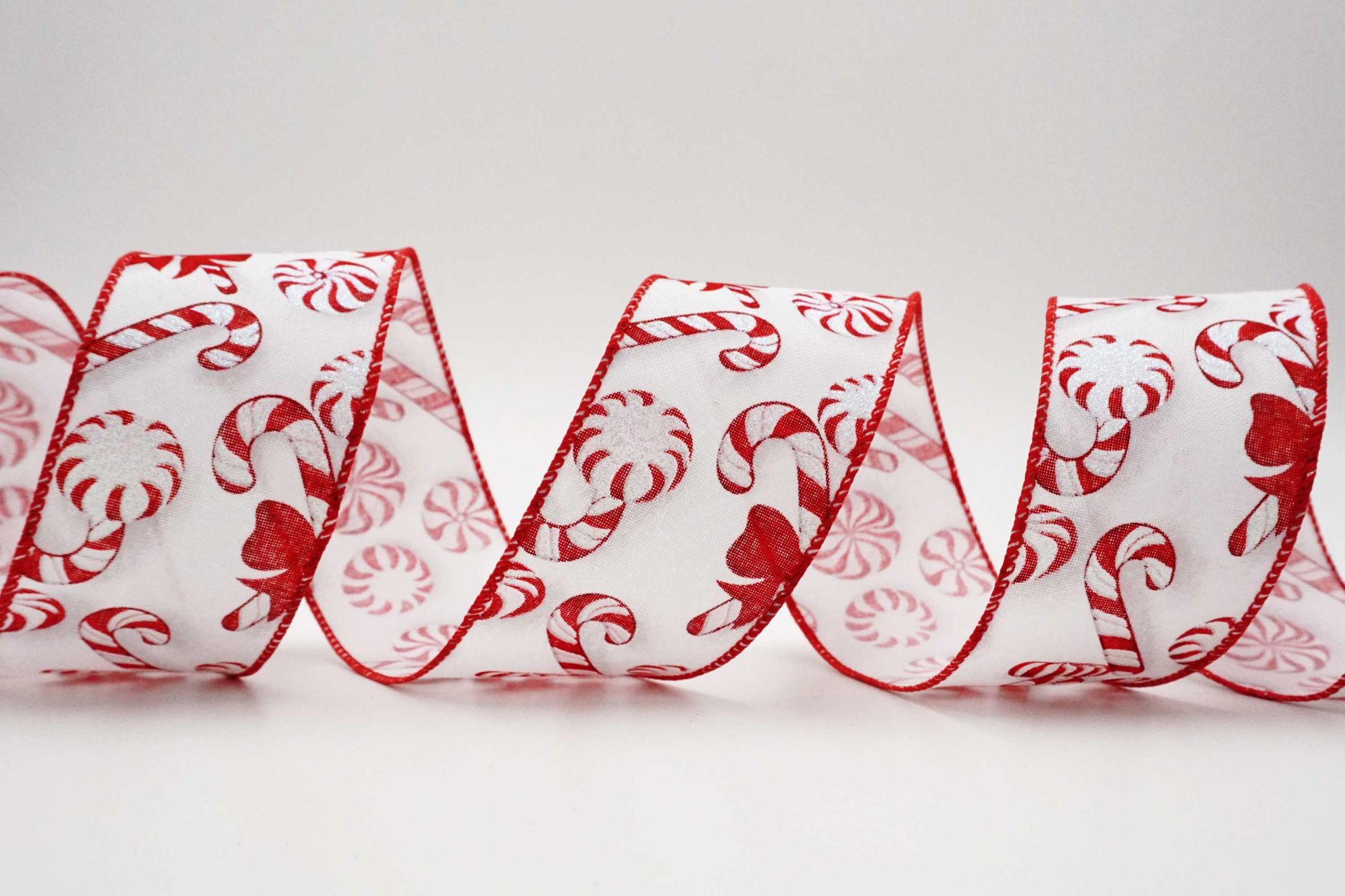 Candy Rbbon Bow-tied Candy Canes Ribbon | Glitter Wired Christmas Ribbon - KING YOUNG