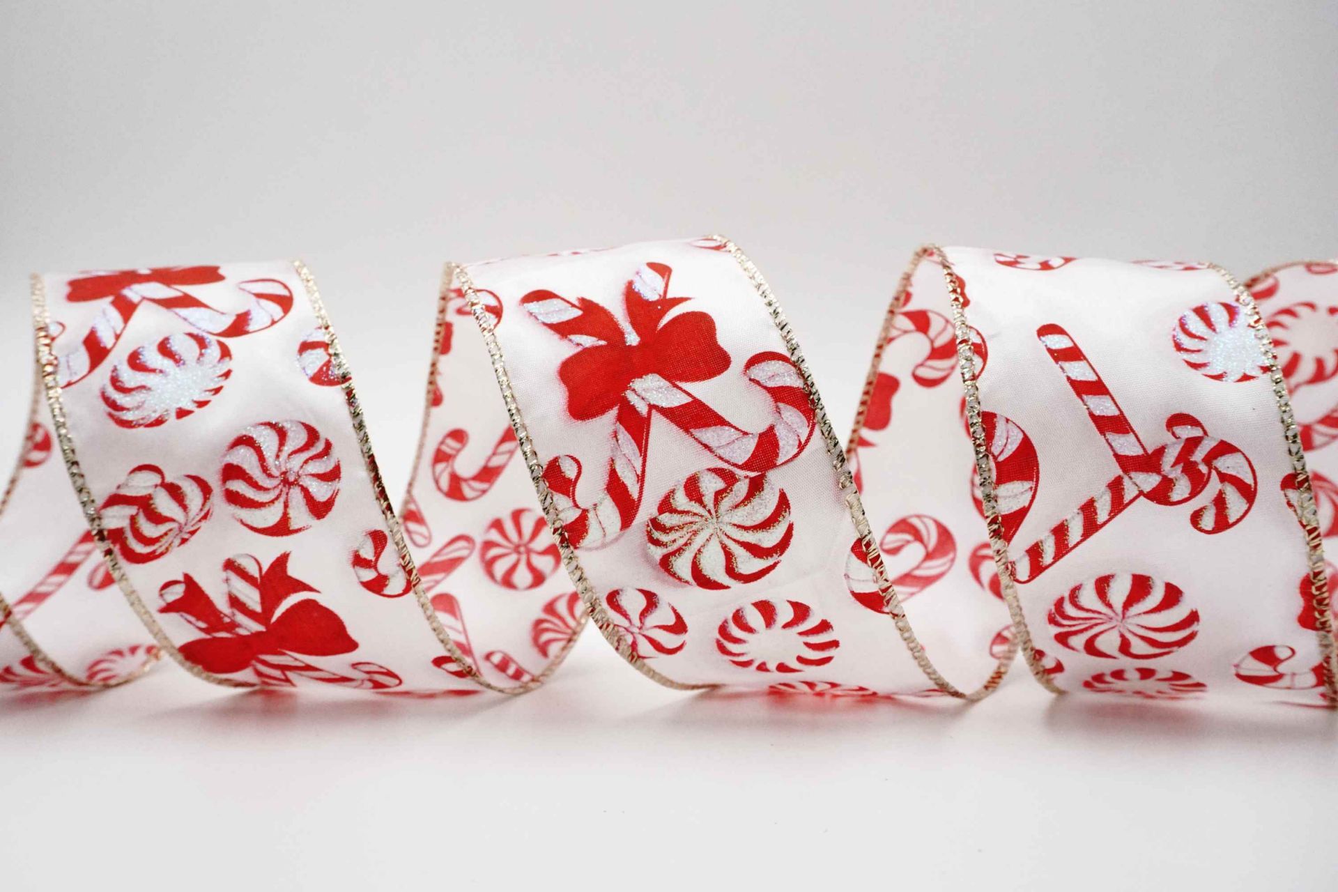 Bow-tied Candy Canes Ribbon | Glitter Wired Christmas Ribbon - KING YOUNG