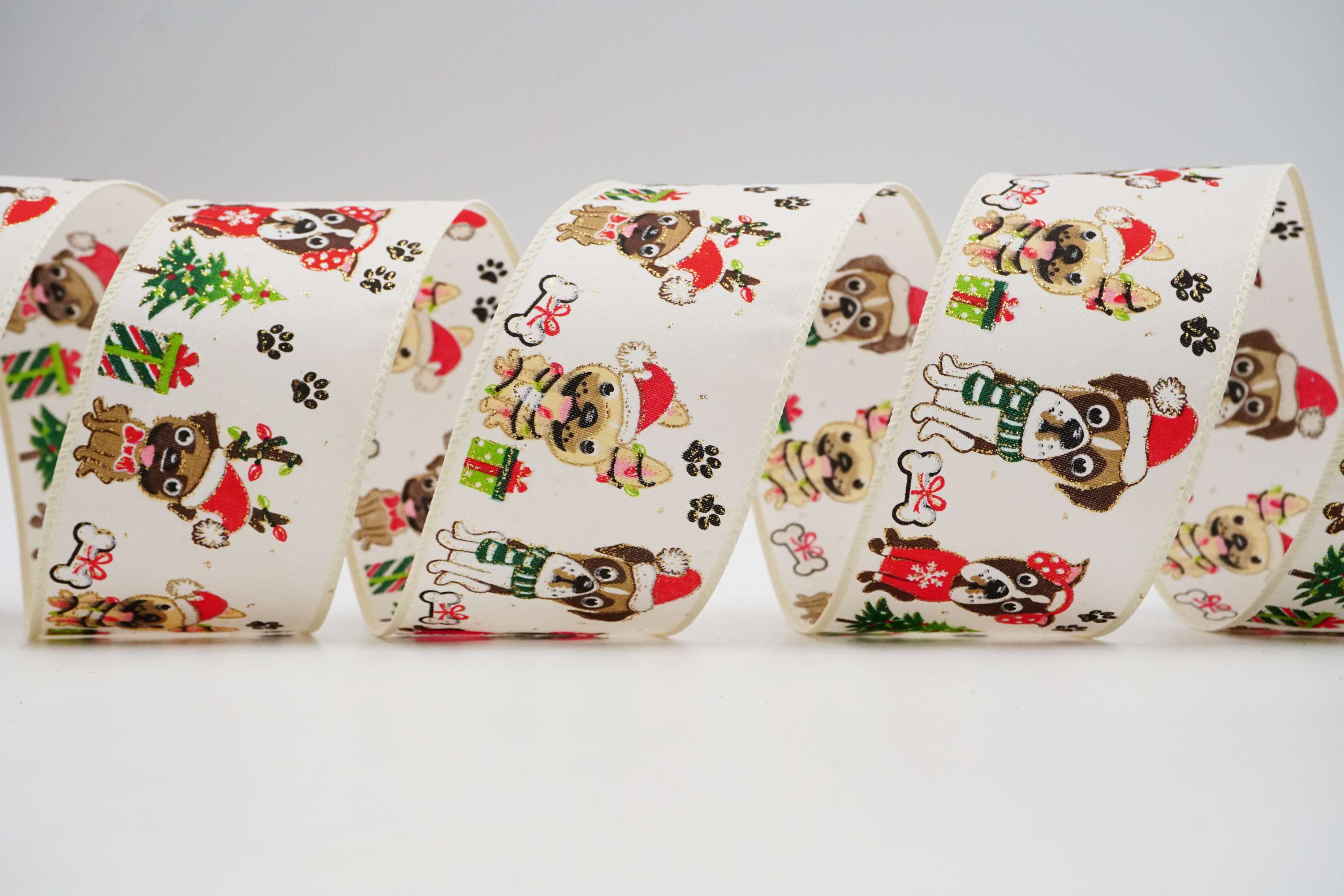 Christmas Pets Wired Ribbon | KING YOUNG - Dog Themed Holiday Trim