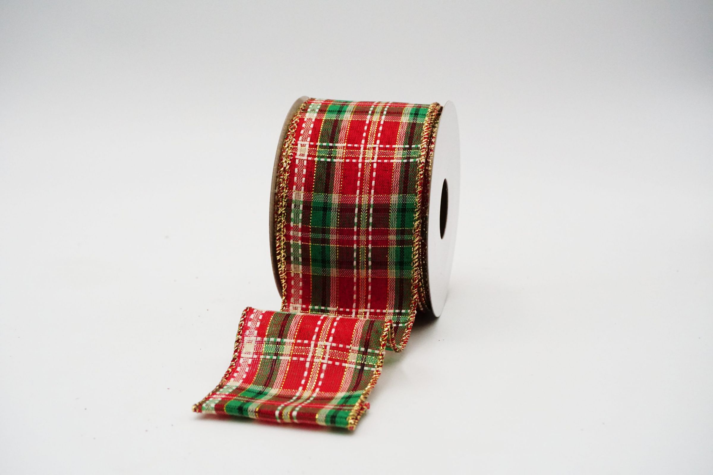 Ruban à Carreaux De Noël 22,9 M - Rouge, Vert, Doré à Paillettes - Pour Déco Sapin Et Emballage Cadeaux