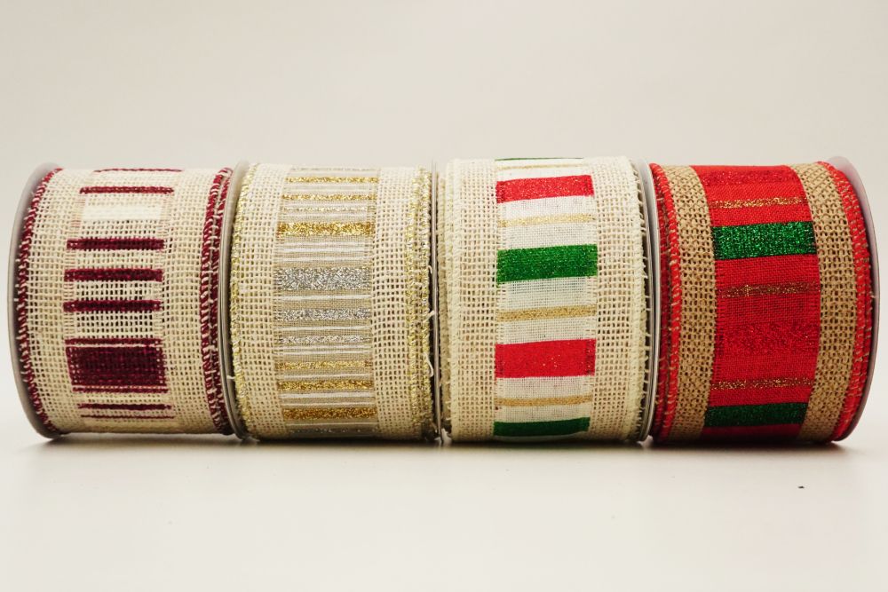 Hessian & Stripes Combined Christmas Ribbon | KING YOUNG