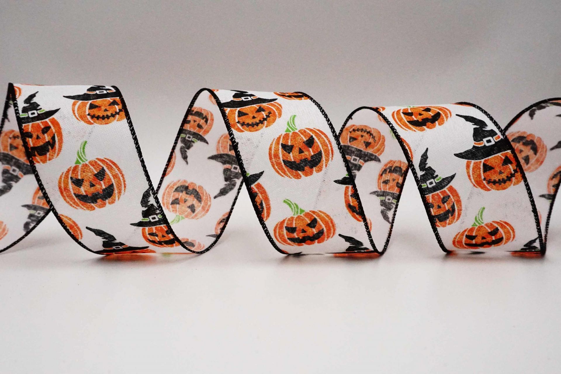 Evil Pumpkin Carving Halloween Ribbon | KING YOUNG Faux Burlap Wired