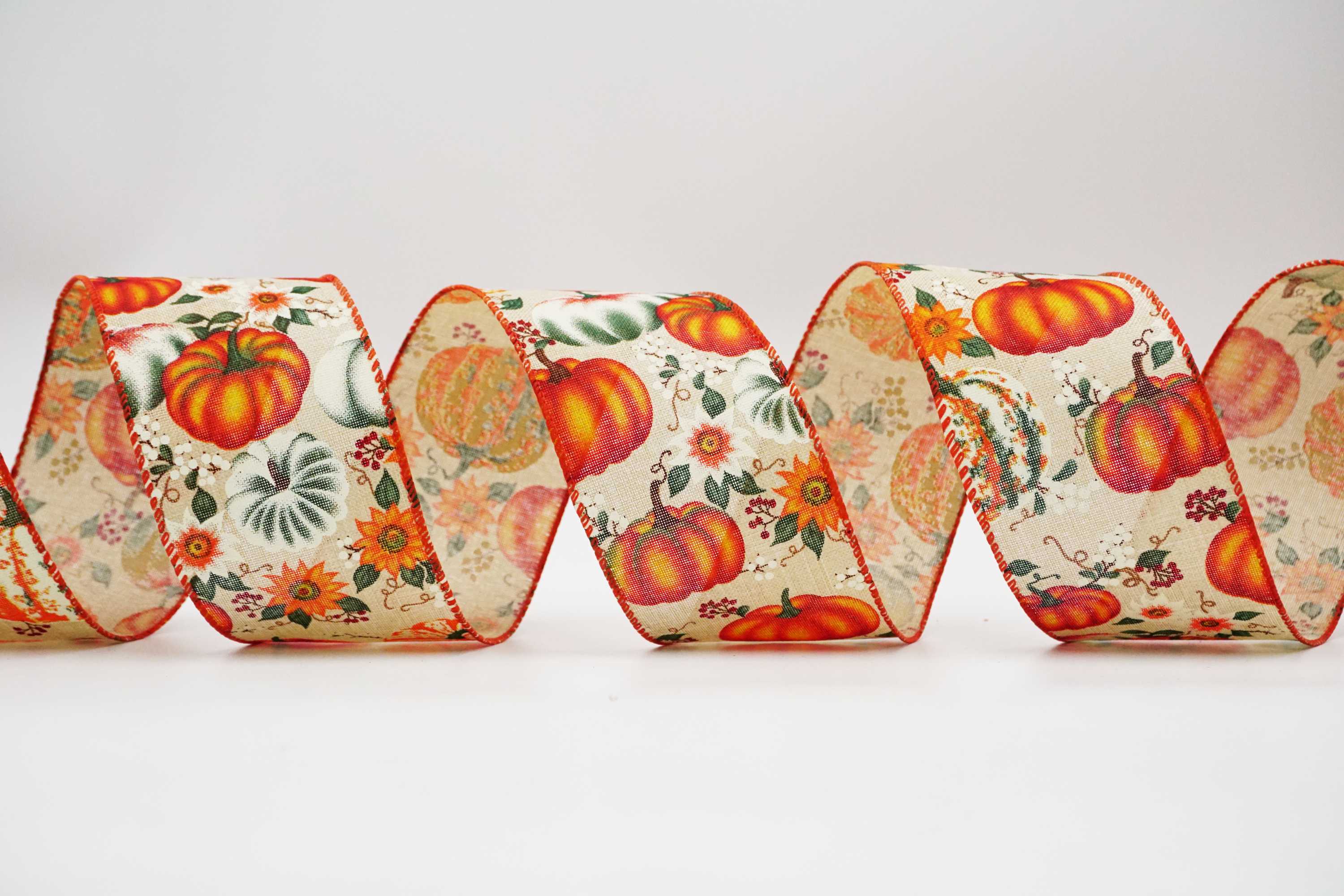 Fall Pumpkins Wired Ribbon 2.5