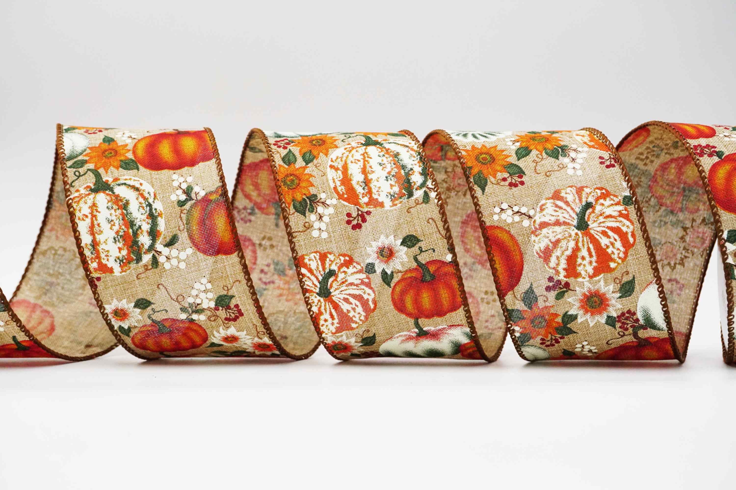 Fall Pumpkins Wired Ribbon 2.5