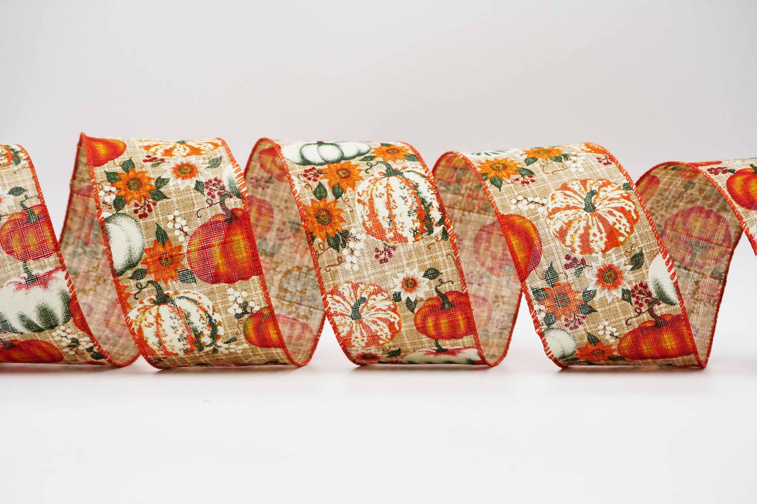 Fall Pumpkins Wired Ribbon 2.5