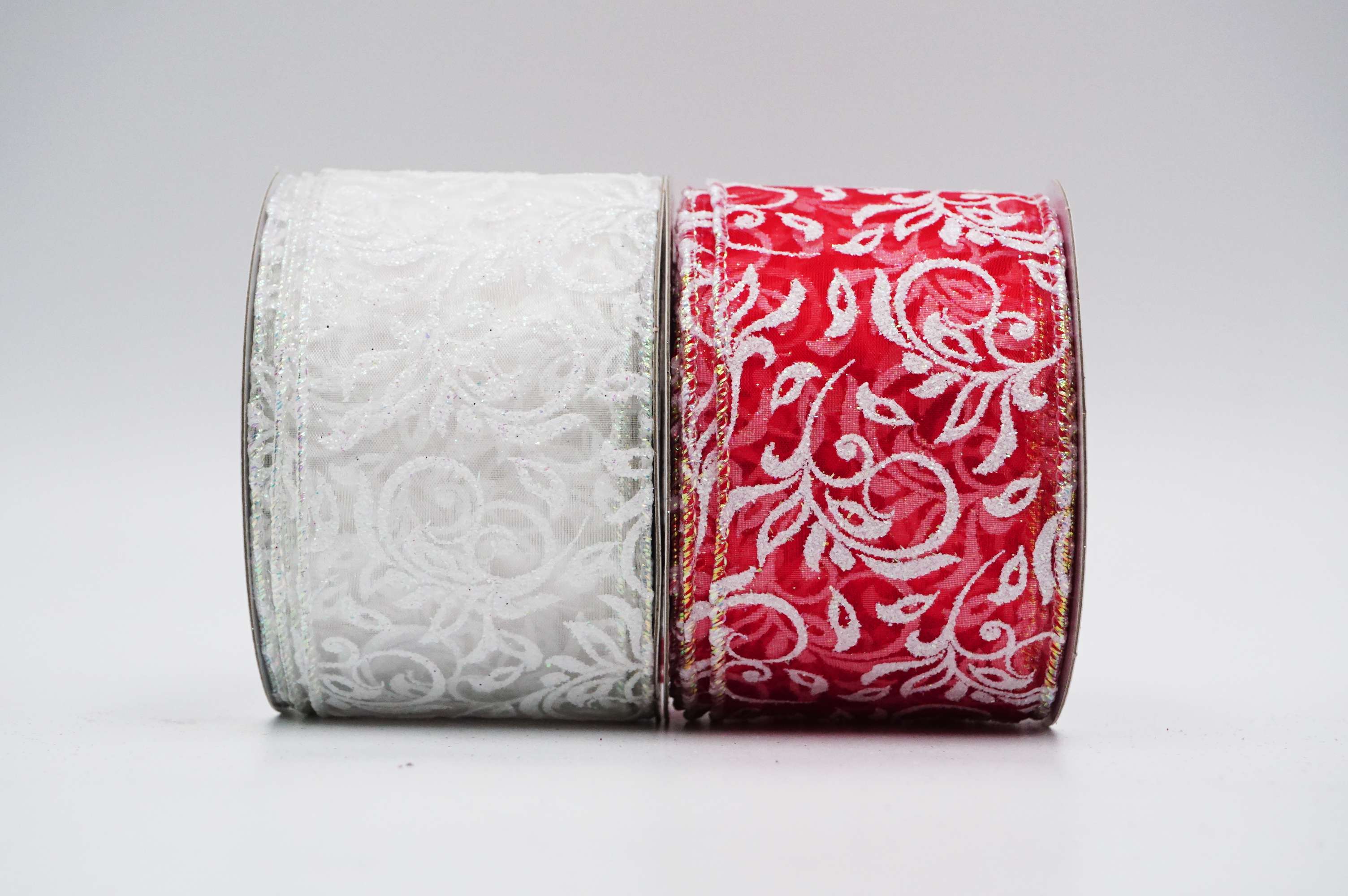 Wired Ribbon * Large Swirls * Glitter * Red and Silver Canvas * 2.5 x –  Personal Lee Yours