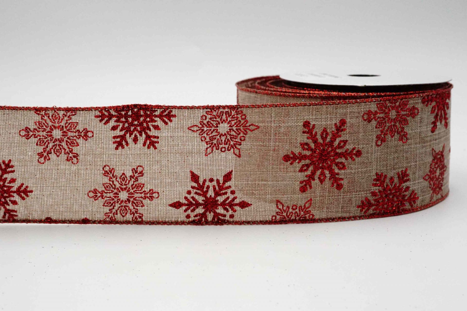 Glittery Snowflakes Christmas Ribbon | KING YOUNG Wired Taffeta Ribbon