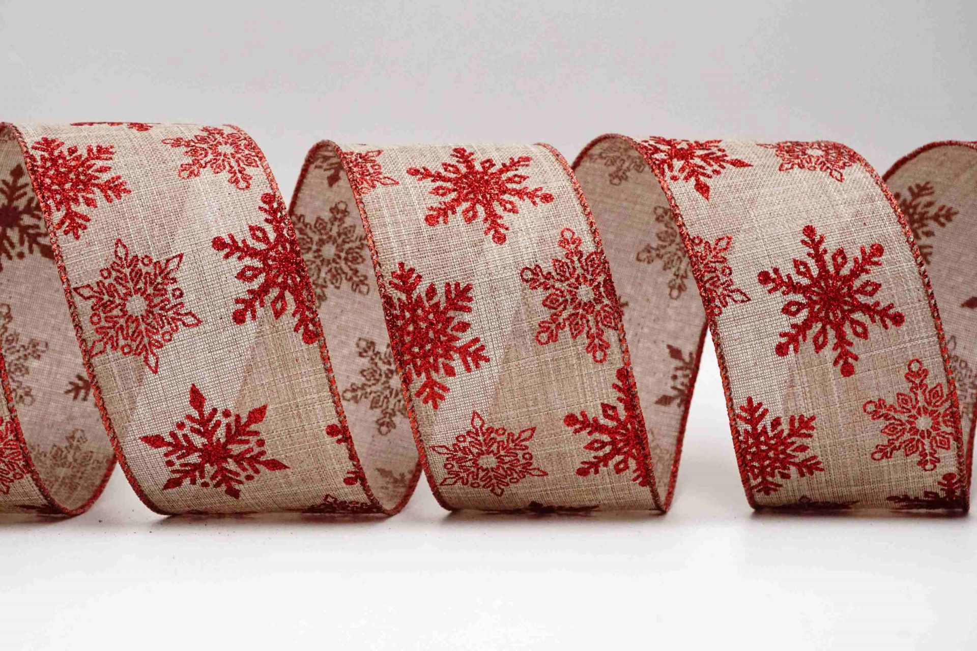 Glittery Snowflakes Christmas Ribbon | KING YOUNG Wired Taffeta Ribbon