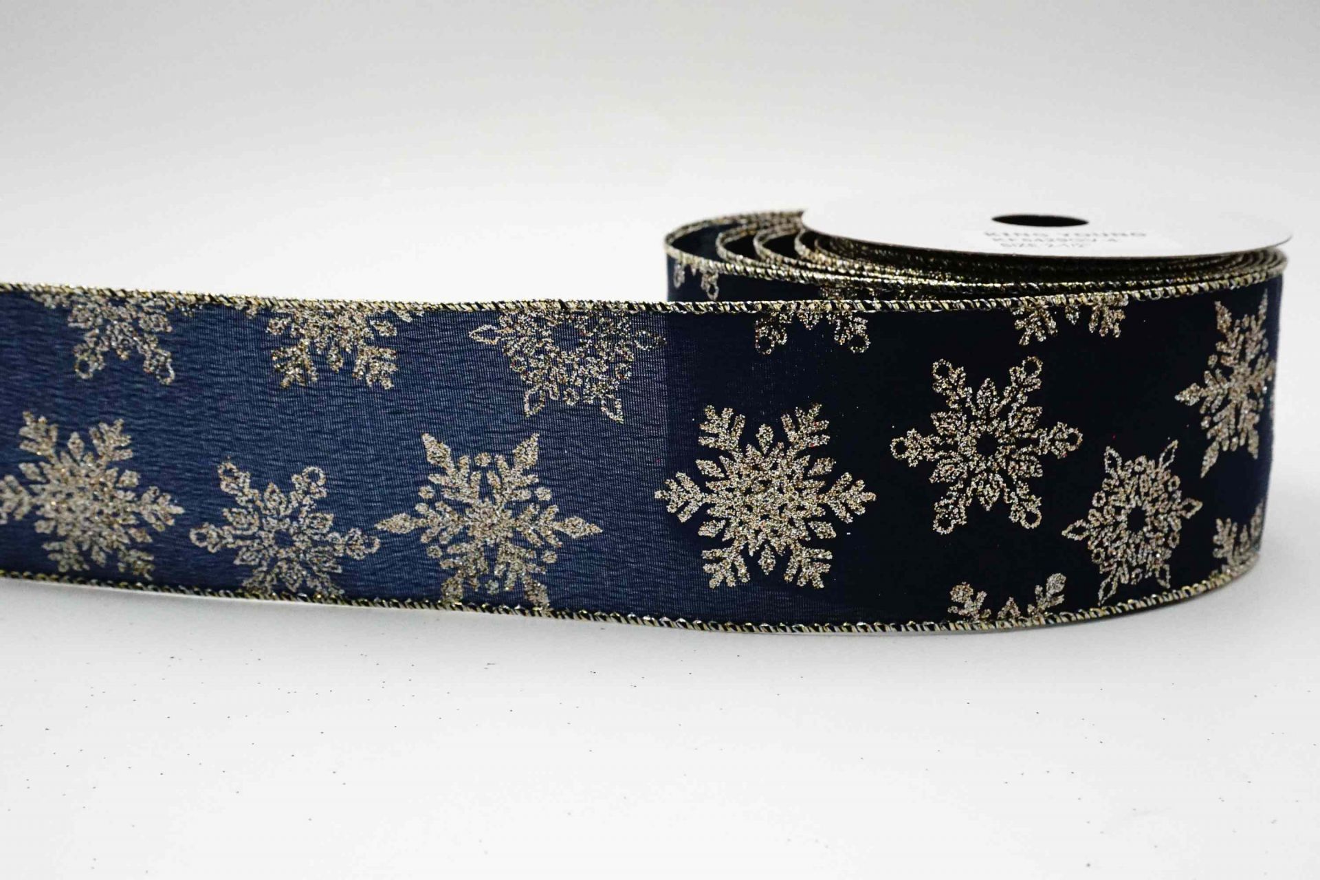 Snow Like Ribbon Glittery Snowflakes Christmas Ribbon | KING YOUNG Wired Taffeta Ribbon