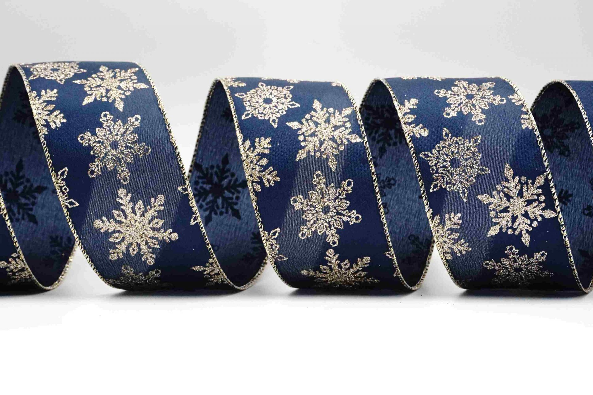 Glittery Snowflakes Christmas Ribbon | KING YOUNG Wired Taffeta Ribbon