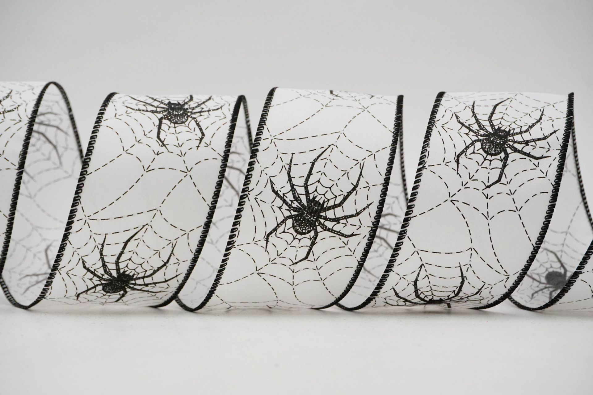 Halloween Spider Web Ribbon - 2 Rolls 50 Yards | 3/8 Inch Black White Grosgrain Decor