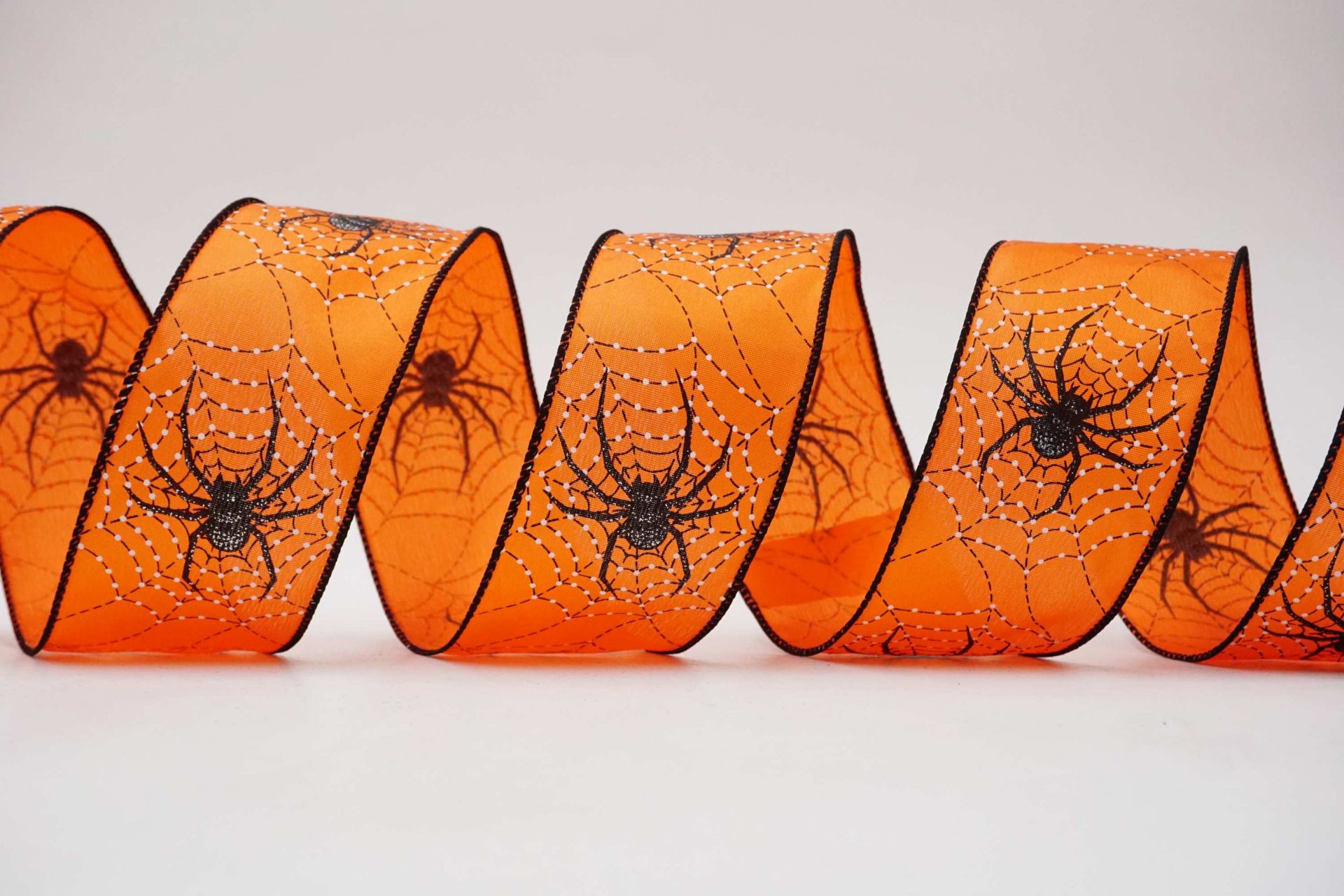 Spider Ribbon Halloween Spider Web Ribbon with Flocked Spiders | KING YOUNG
