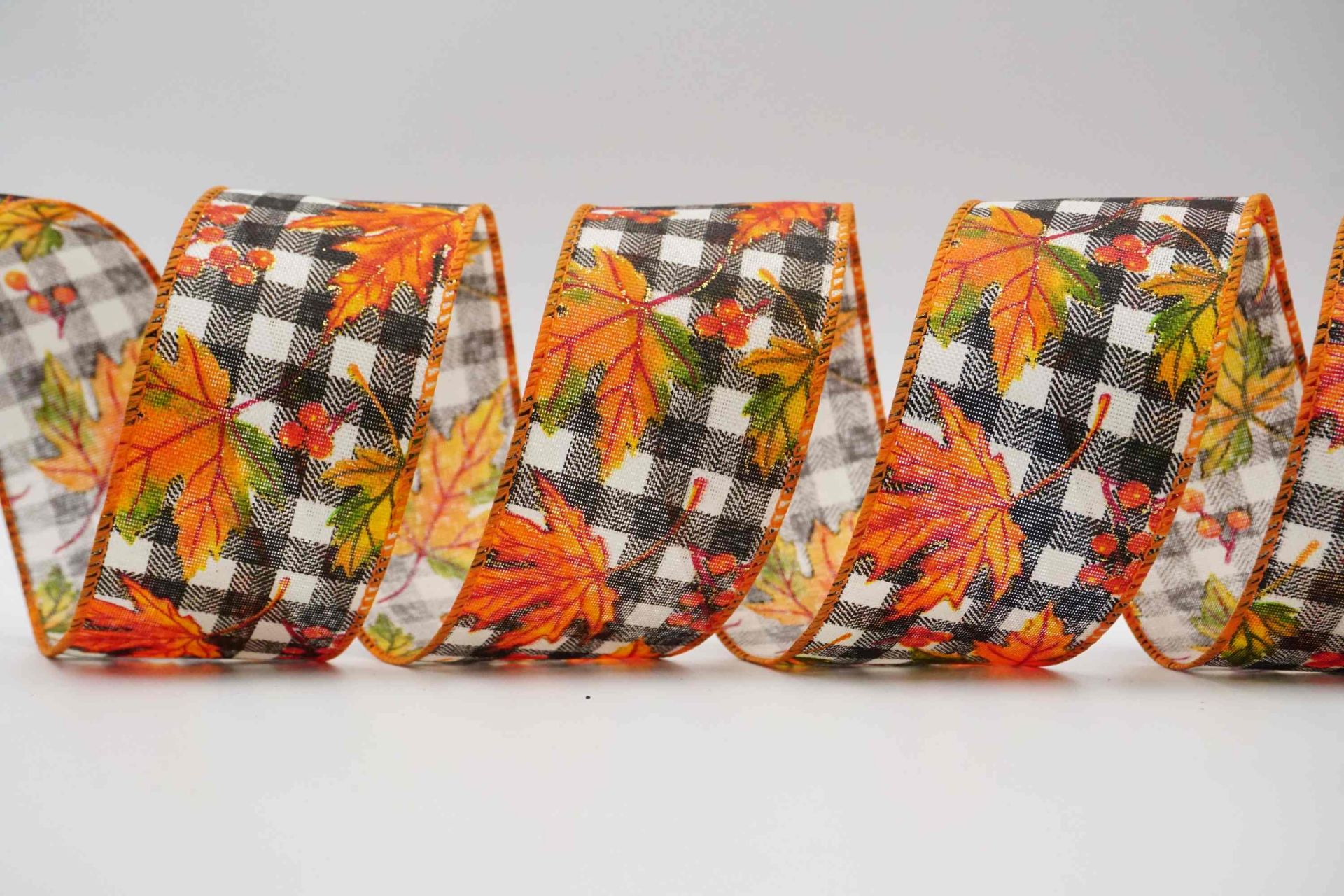 Checkered Ribbon with Woven Edge - Orange and White - 1 1/2 Inch