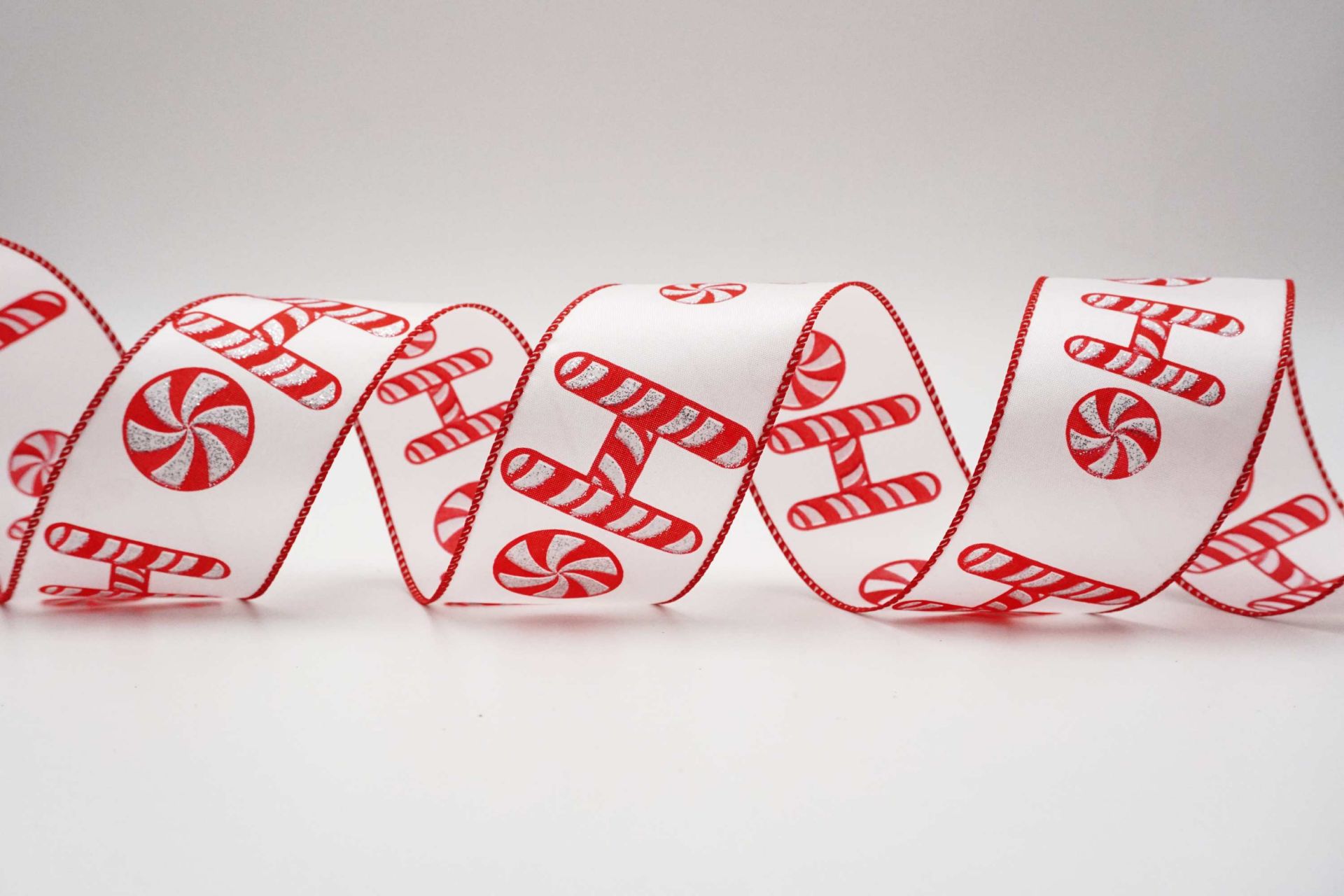 Ho Ho Holiday Ribbon - Glitter Candy Cane Wired Satin | KING YOUNG