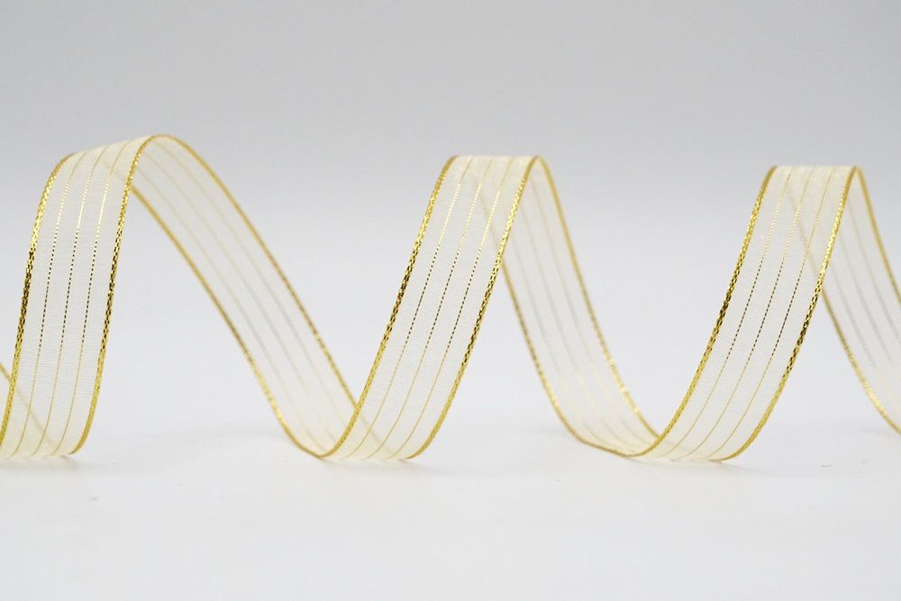 Sheer Satin W/gold Trim Ribbon - White #01 