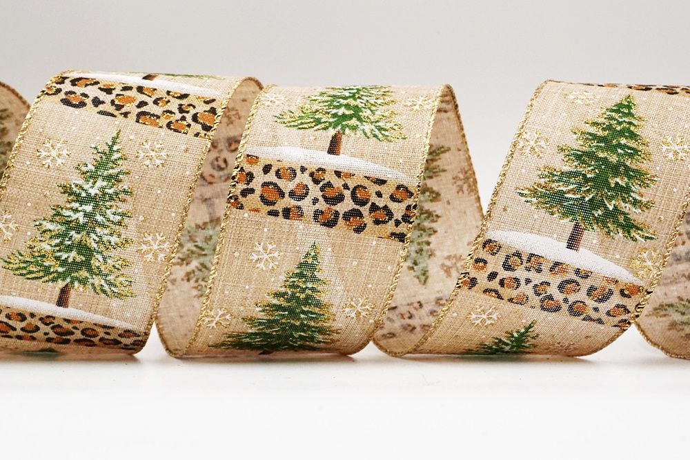 Christmas Tree Ribbon with Leopard Print | KING YOUNG Wired Ribbon