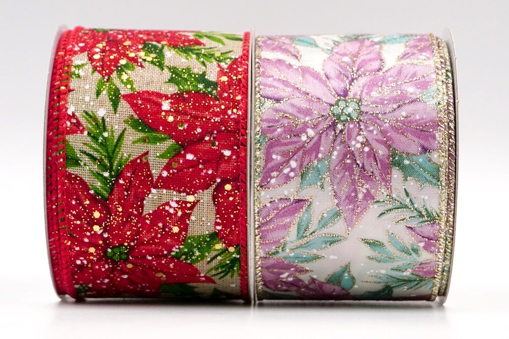 Pink Christmas Gift Wrapping Paper , Pink Poinsettia Glitter