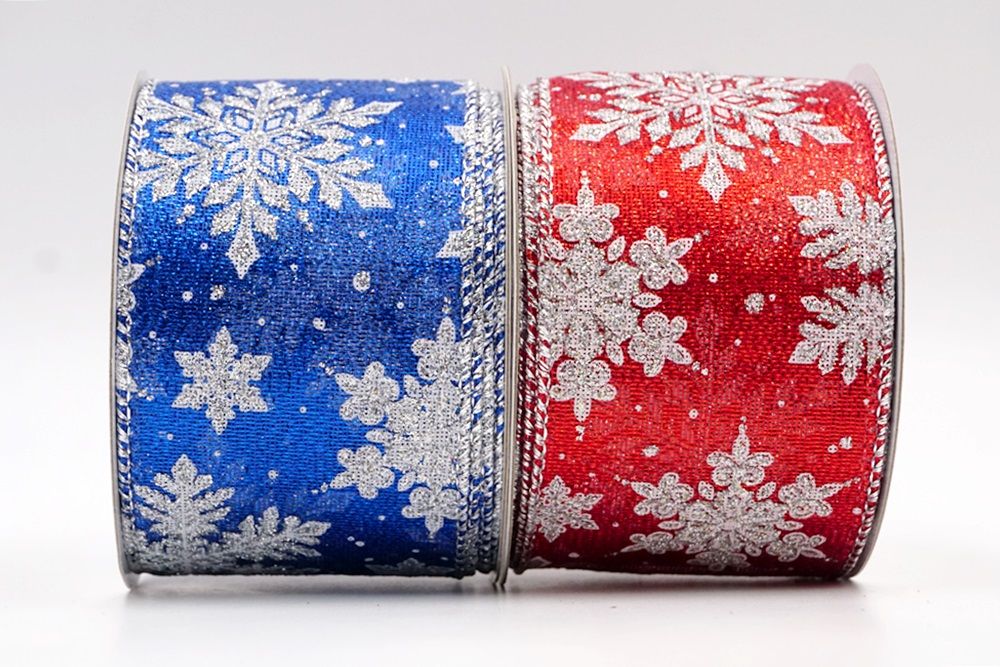 Christmas decorations Snowflake Glitter Satin Wired Ribbon Ivory