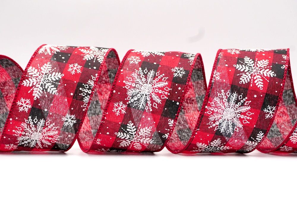 Black Burgundy Multi - Snowflakes Christmas Wired Edge Ribbon - ( 2-1/