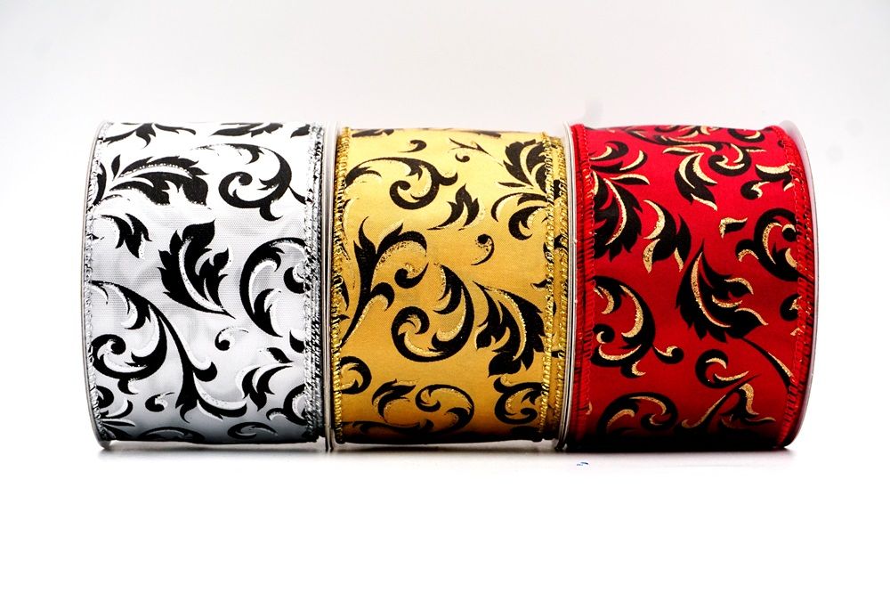 4 Silver and Gold Metallic Filigree Dupioni Wired Ribbon, Christmas R –  Joycie Lane Designs