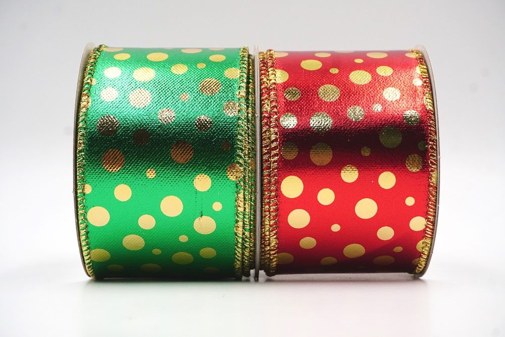 Dark Red Fabric / Pink and White Ribbon, Green Holly Leaves, Gold