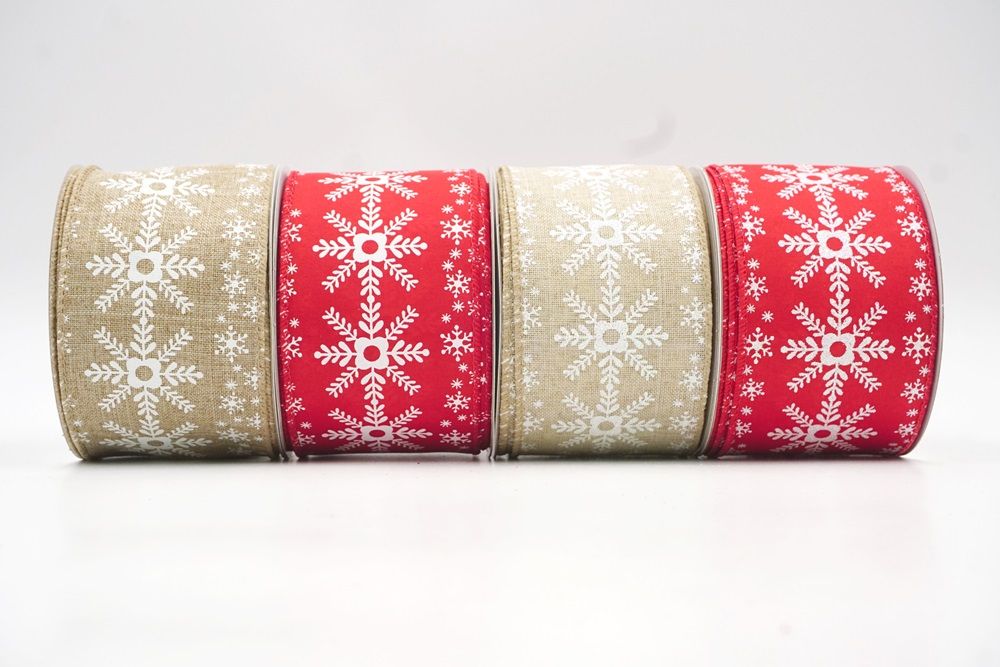 1.5 inch Red Satin Ribbon with White Snowflakes - 5 Yards