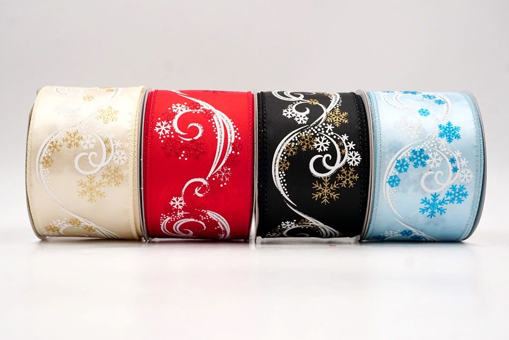 Glitter Swirl & Snowflake Christmas Wired Ribbon | KING YOUNG