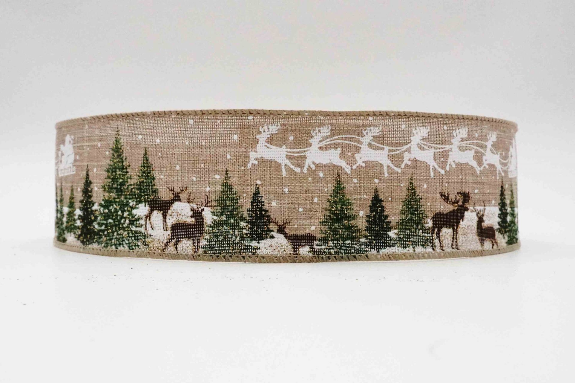 Reindeer Winter Snow Ribbon | Wired Faux Burlap - KING YOUNG
