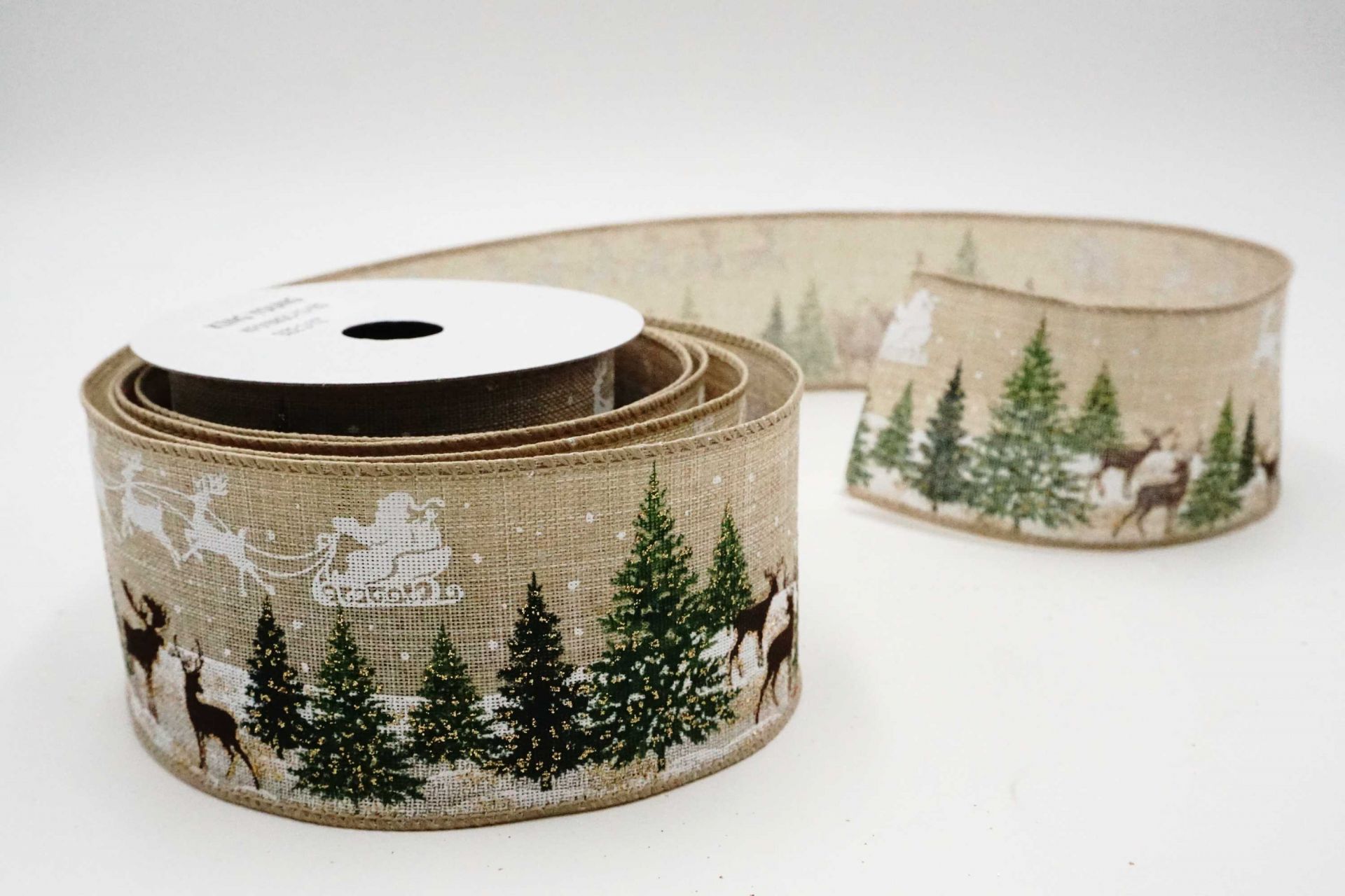 Reindeer Winter Snow Ribbon | Wired Faux Burlap - KING YOUNG