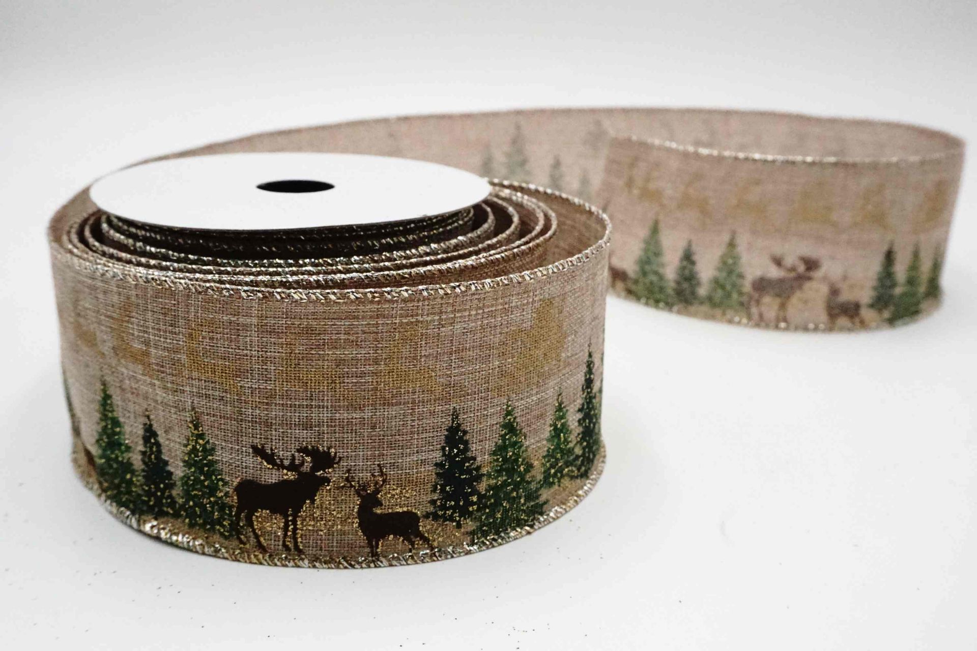 Reindeer Winter Snow Ribbon | Wired Faux Burlap - KING YOUNG