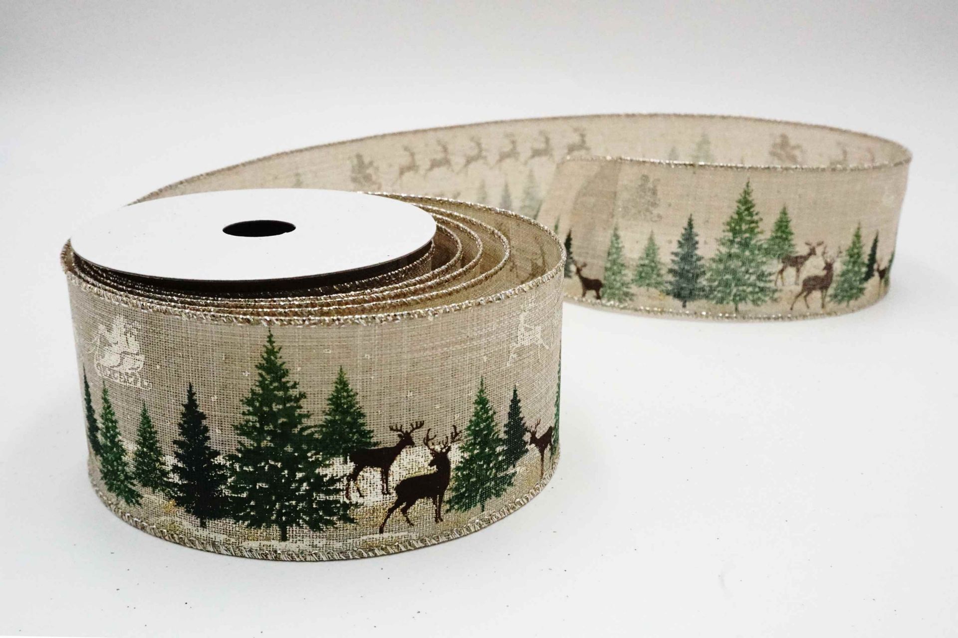 Reindeer Winter Snow Ribbon | Wired Faux Burlap - KING YOUNG