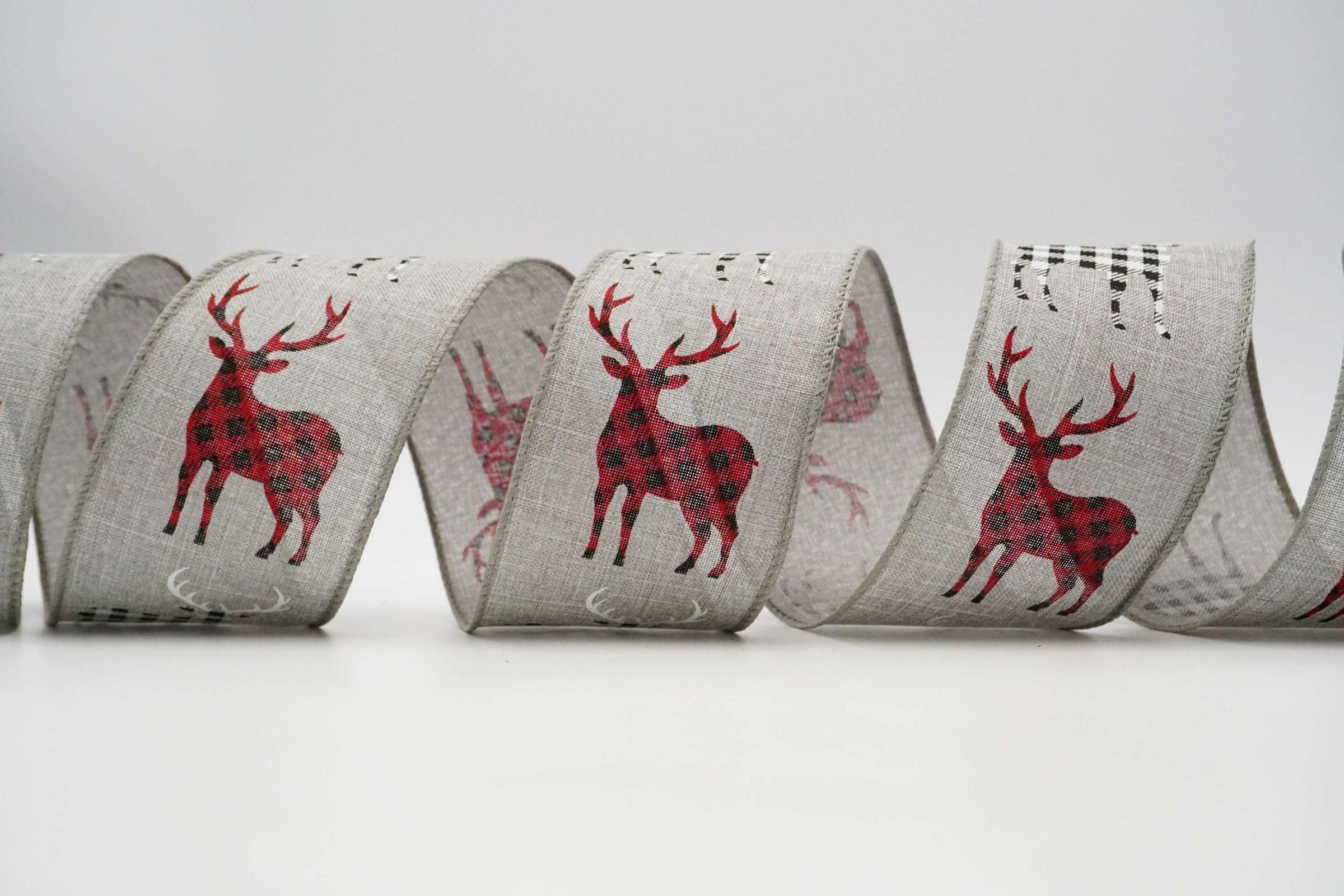 Reindeer With Buffalo Plaid Ribbon | Elevate Your Crafts with Luxurious ...