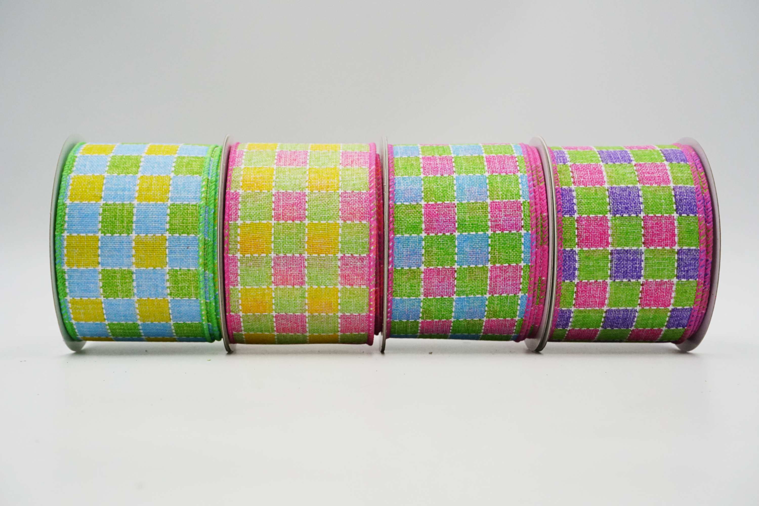JAM Paper 2.5 Pink Dots & Lime Gingham Check Wired Ribbon