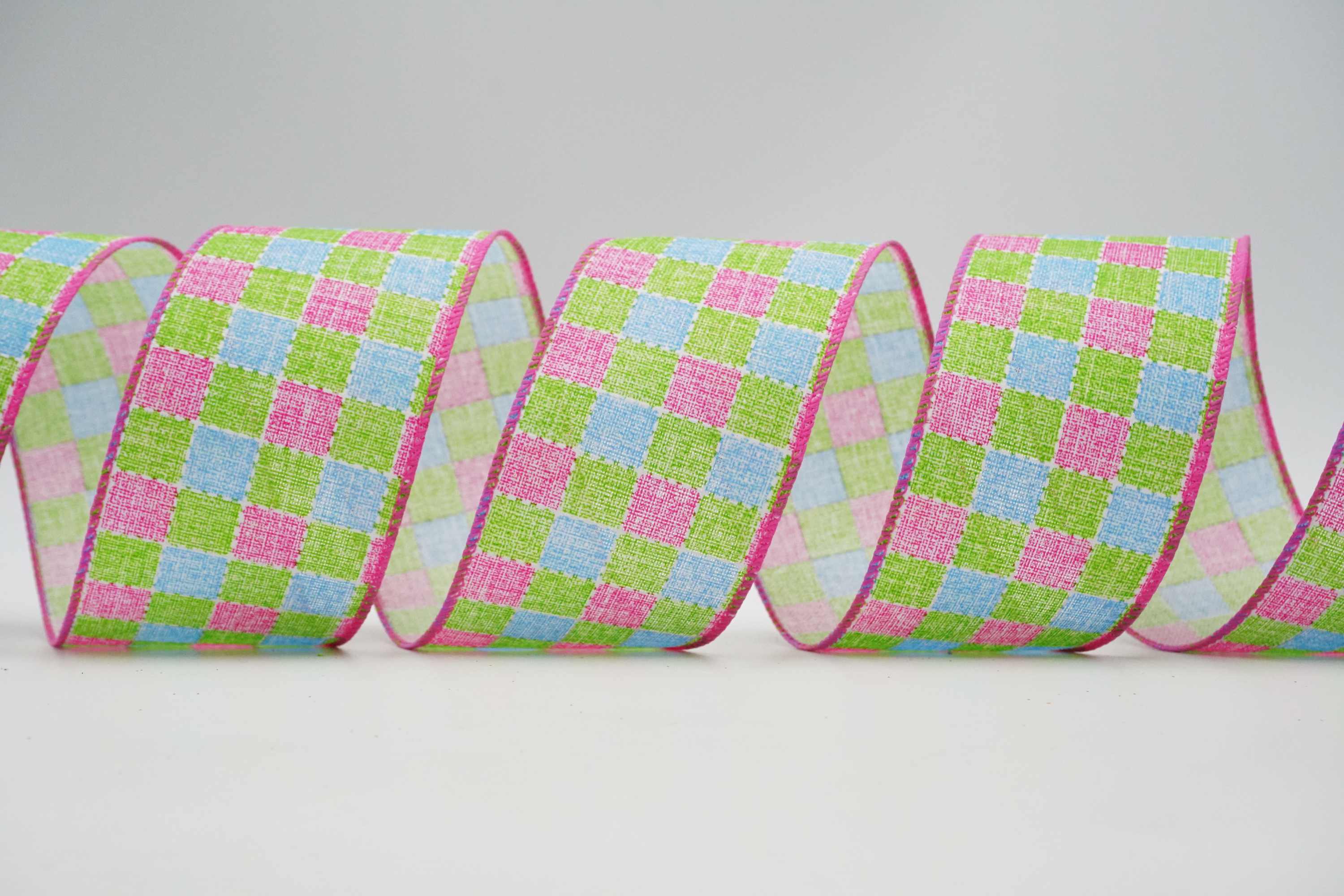 JAM Paper 2.5 Pink Dots & Lime Gingham Check Wired Ribbon