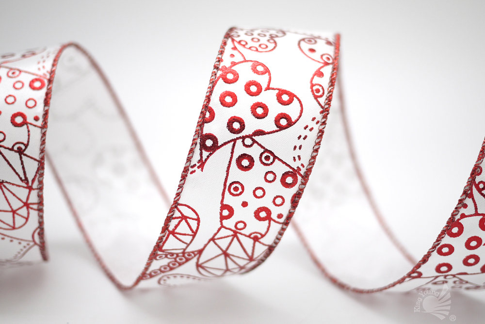 ホットスタンプ手描きハートパターンリボン