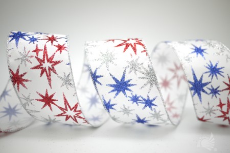 Glittery Stars Fabric Ribbon - Glittery Stars Fabric Ribbon