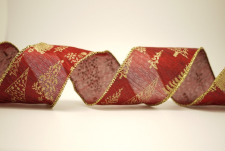 Złote choinki Bawełniana wstążka - Złote choinki Bawełniana wstążka