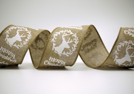 Wstążka z napisem Wesołych Świąt i jeleniem - Wstążka Merry Christmas & Deer