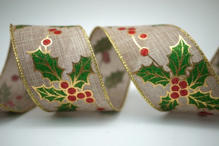 Holly Leaves and Berries Ribbon