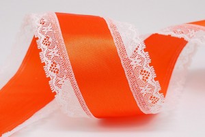 サテンにレースエッジを施したリボン - レースエッジリボン (L602)