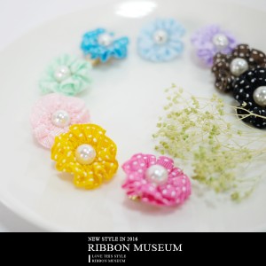 Stitched Grosgrain Ribbon Flower Clip On Earrings - Stitched Grosgrain Ribbon Flower Clip On Earrings